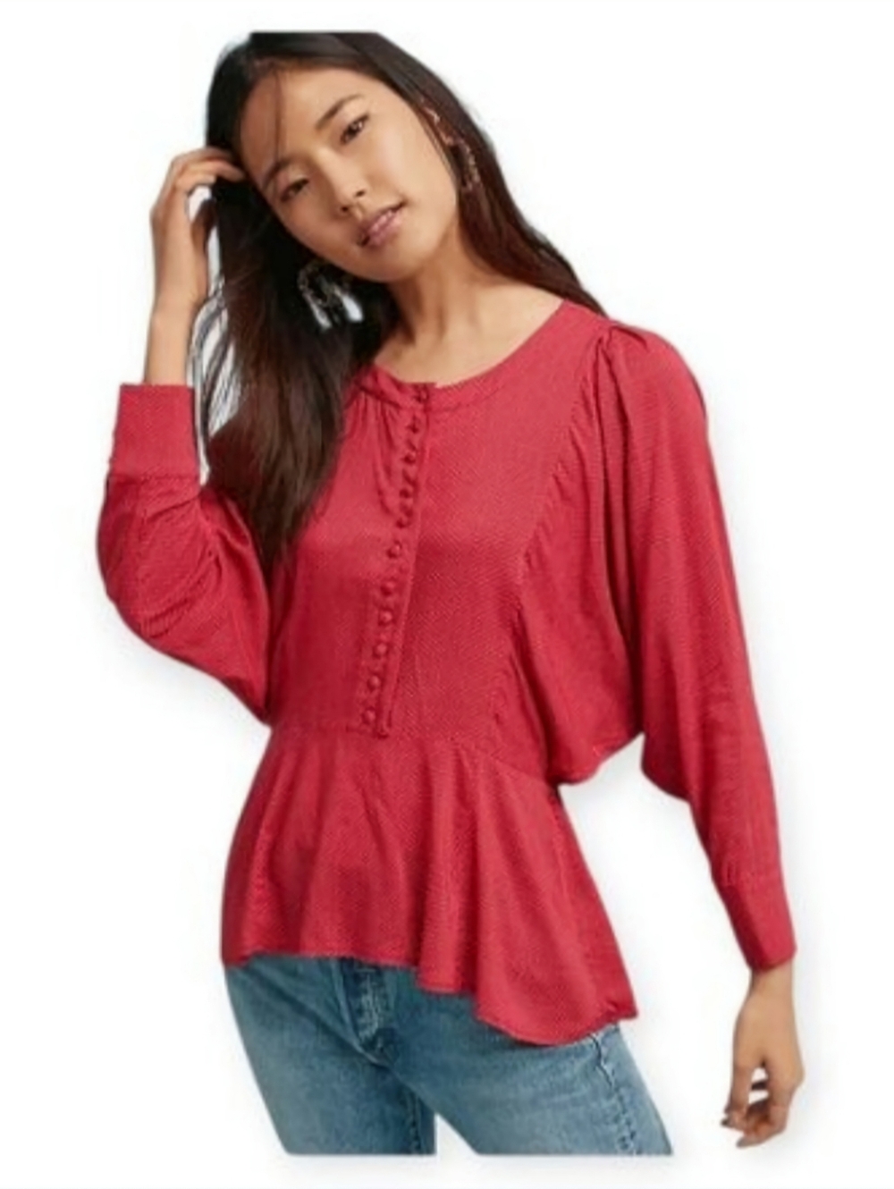 Anthropologie Maeve Red White Polka Dot Dolman Sleeve Blouse Sz S Euc